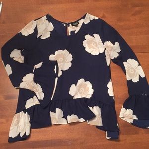 a.n.a. Bell Sleeve Ruffle Blouse